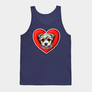 A Scruffy Havanese Headshot Illustration on a Heart Background Tank Top